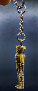 Gold-colored bomb technician keychain. Detailed figure