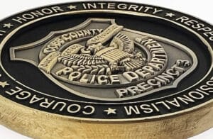 Cobb County Police challenge coin. Silver and gold metallic finish. Features a police badge and eagle design. Text visible