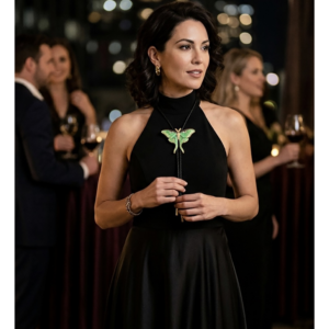 green moth bolo tie