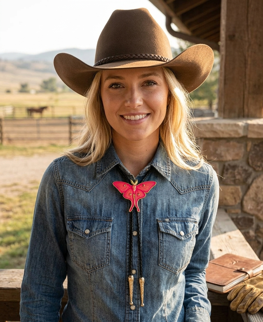 Pink Moth Bolo Tie